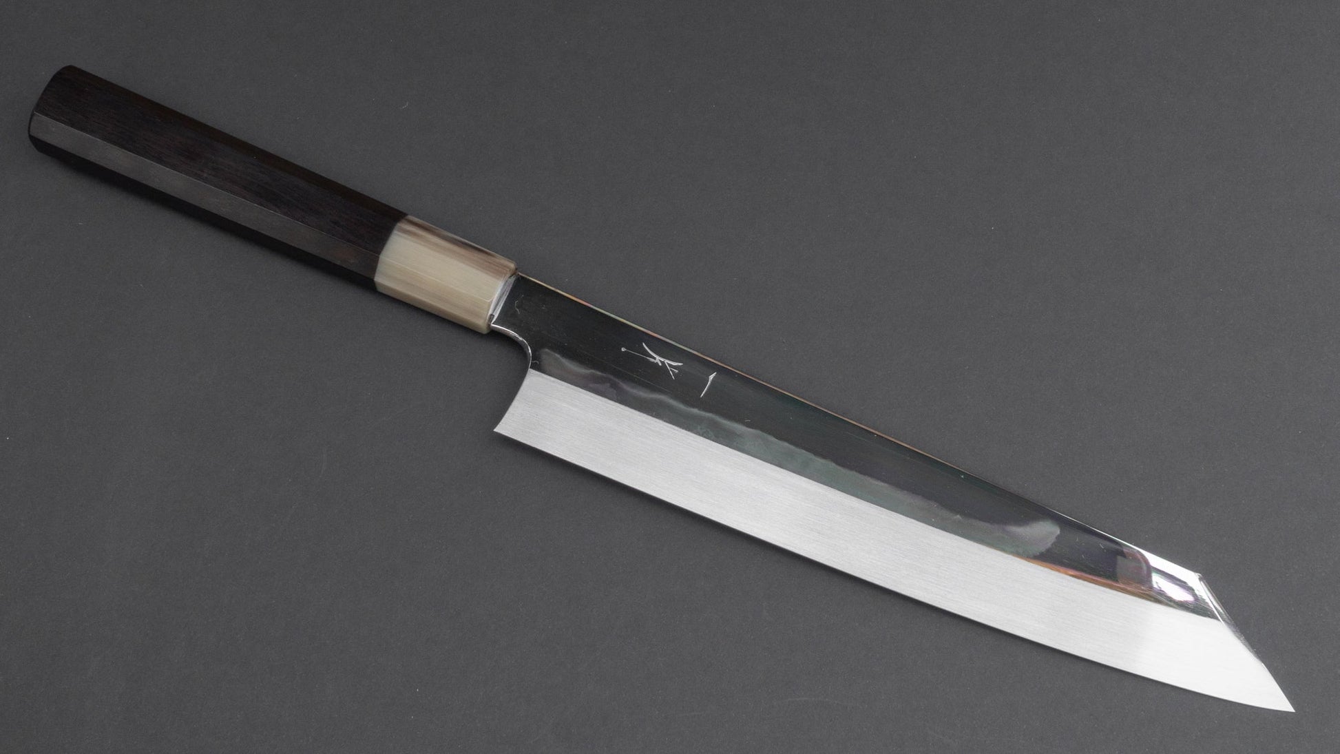 Hitohira Kikuchiyo Kambei Mizu-Honyaki Blue #2 Kiritsuke Gyuto 240mm Taihei Ebony Handle (Saya) | HITOHIRA