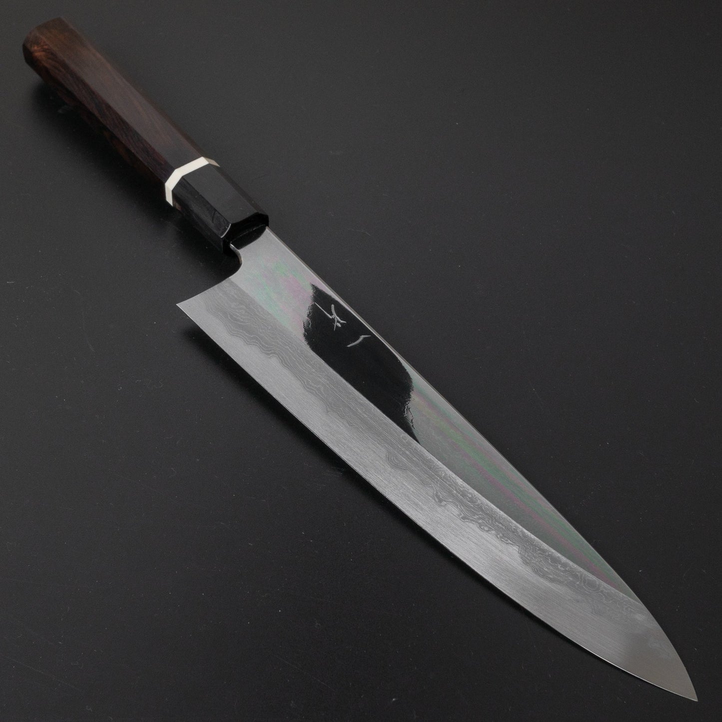 Hitohira Tanaka Kambei Blue #1 Damascus Mirror Polished Gyuto 240mm Ebony Handle (Saya/ Limited #001) | HITOHIRA