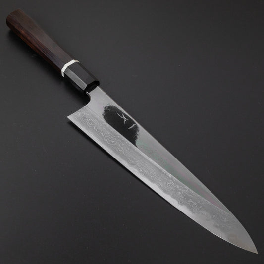 Hitohira Tanaka Kambei Blue #1 Damascus Mirror Polished Gyuto 240mm Ebony Handle (Saya/ Limited #002) | HITOHIRA