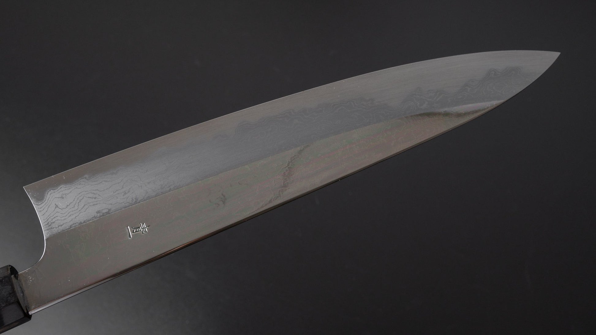 Hitohira Tanaka Kambei Blue #1 Damascus Mirror Polished Gyuto 240mm Ebony Handle (Saya/ Limited #003) | HITOHIRA