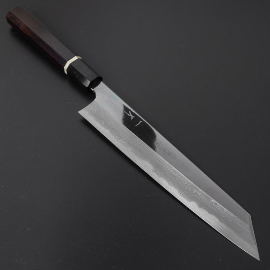 Hitohira Tanaka Kambei Blue #1 Damascus Mirror Polished Kiritsuke Gyuto 240mm Ebony Handle (Saya/ Limited #005) | HITOHIRA