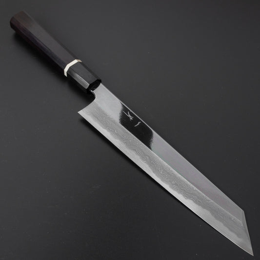 Hitohira Tanaka Kambei Blue #1 Damascus Mirror Polished Kiritsuke Gyuto 240mm Ebony Handle (Saya/ Limited #006) | HITOHIRA