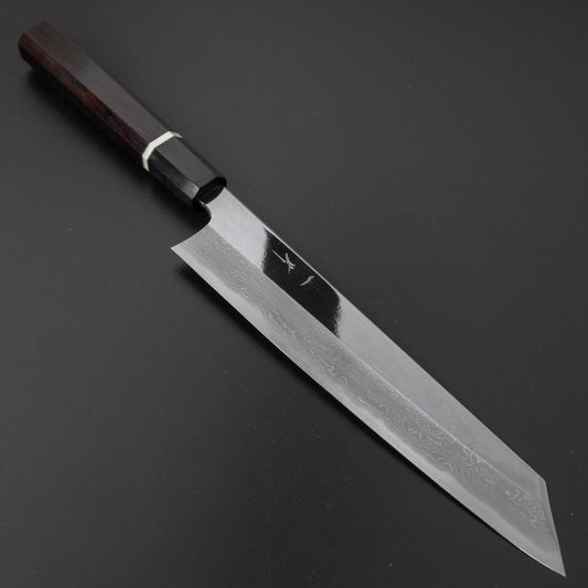 Hitohira Tanaka kambei Blue #1 Damascus Mirror Polished Kiritsuke Gyuto 240mm Ebony Handle (Saya/ Limited #007) | HITOHIRA