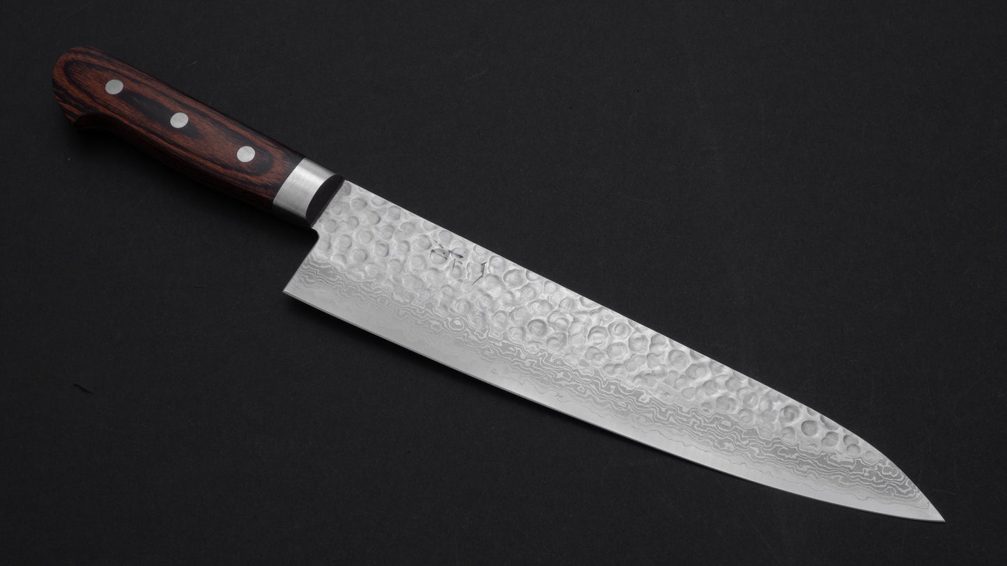 Hitohira HG Tsuchime Damascus Gyuto 240mm Imitation Mahogany Handle | HITOHIRA