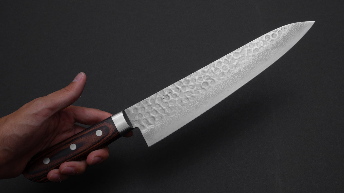 Hitohira HG Tsuchime Damascus Gyuto 240mm Imitation Mahogany Handle | HITOHIRA