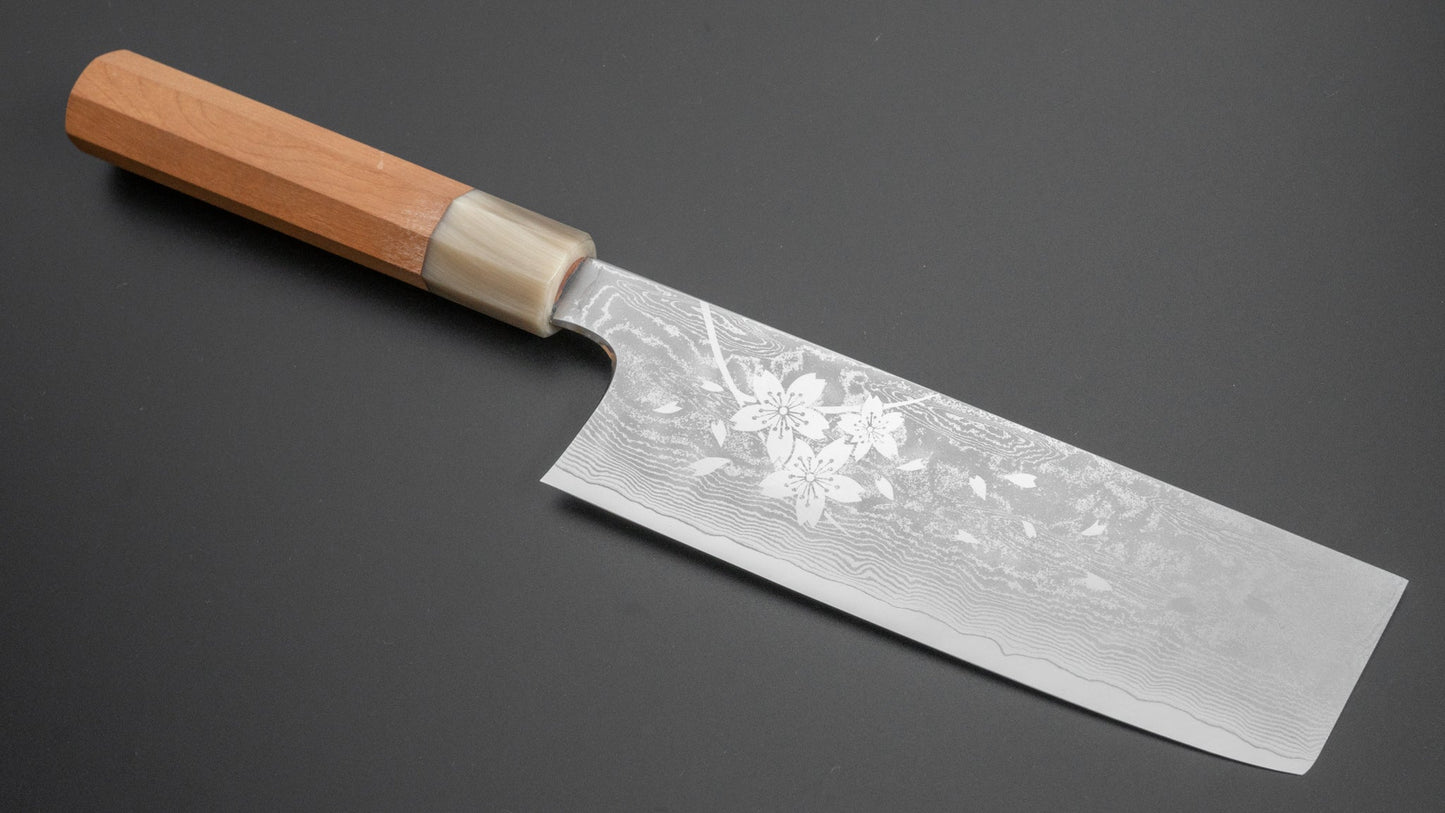 Hitohira Sakura Damascus Nakiri Sakura Handle (Kyuzo Sharpening) - HITOHIRA