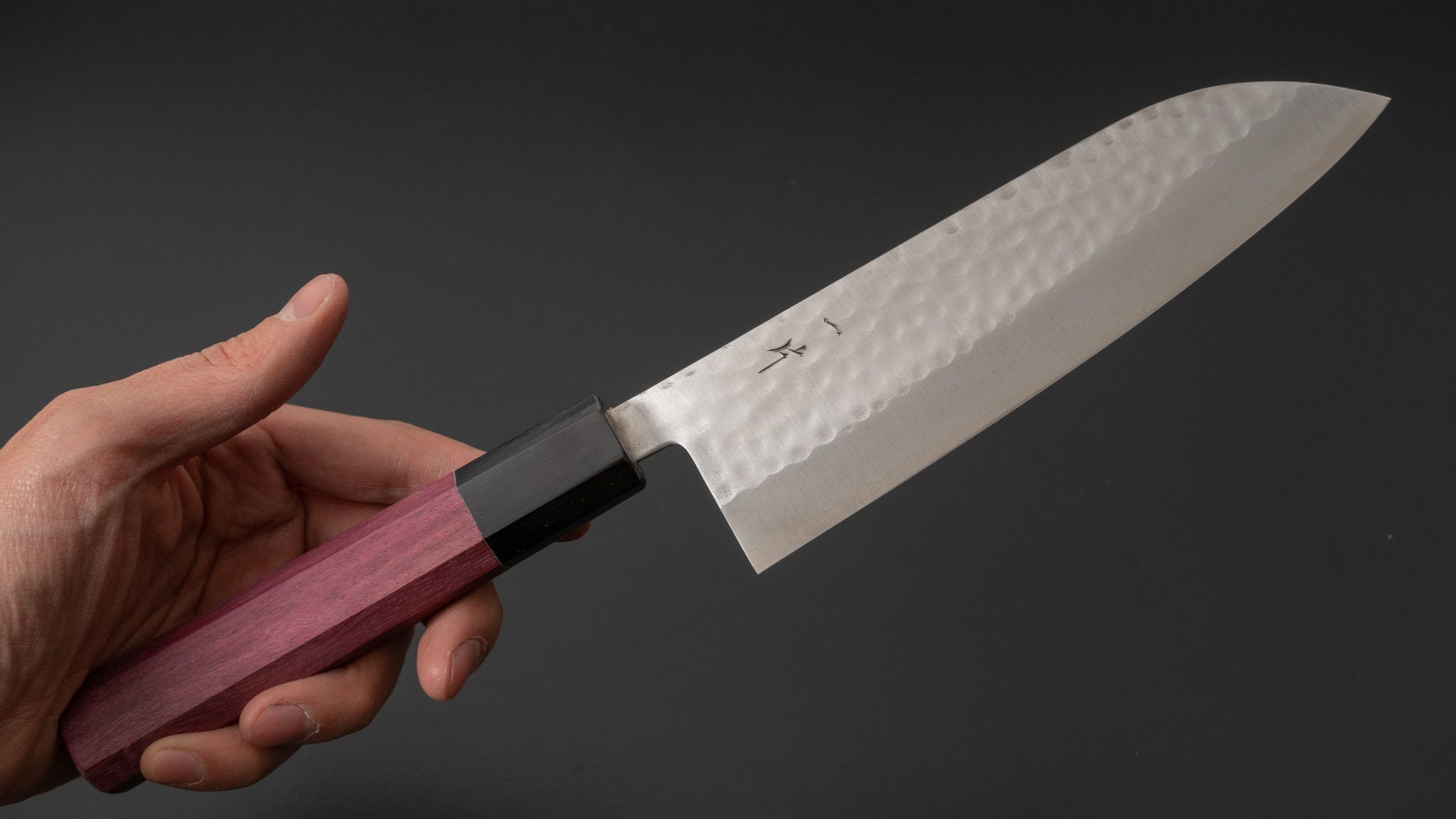 Hitohira NM Tsuchime Santoku 170mm Purpleheart Handle - HITOHIRA