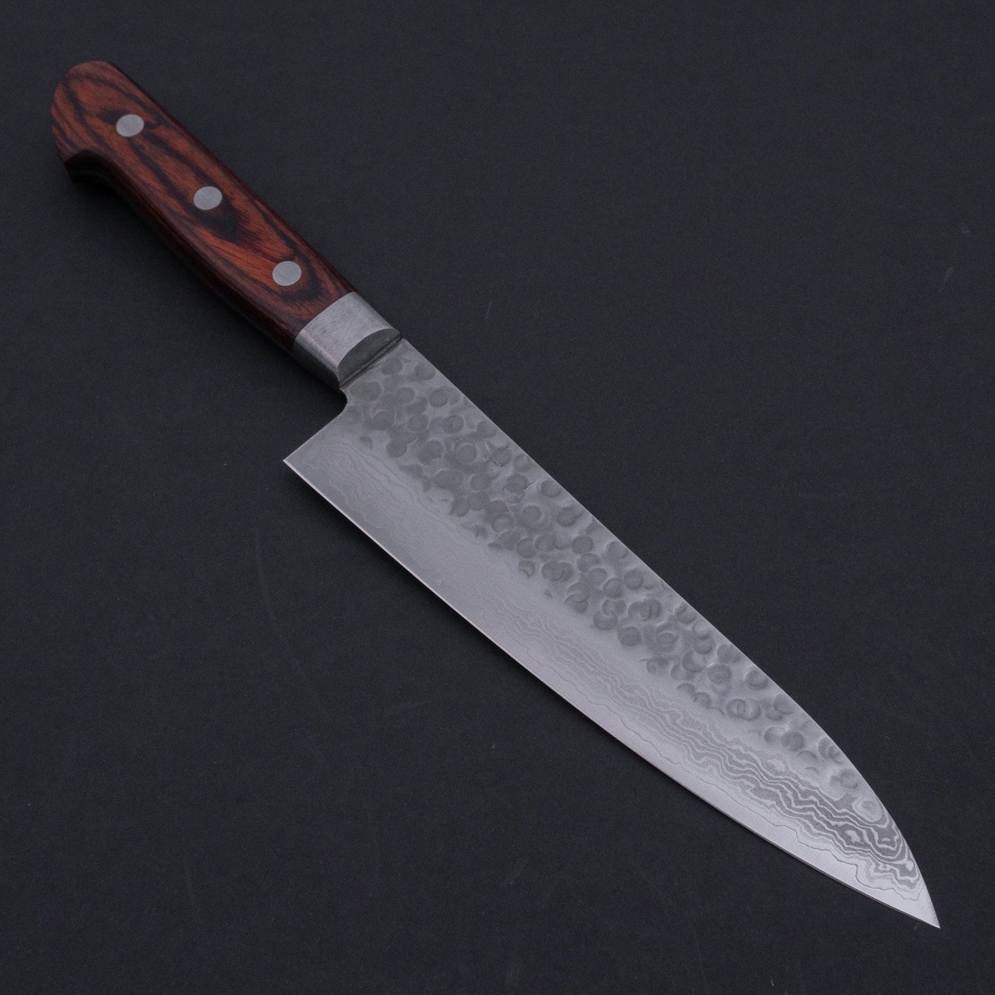 Hitohira HG Tsuchime Damascus Gyuto 180mm Imitation Mahogany Handle | HITOHIRA