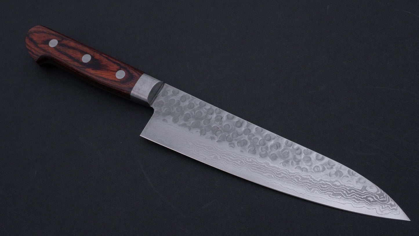 Hitohira HG Tsuchime Damascus Gyuto 180mm Imitation Mahogany Handle | HITOHIRA