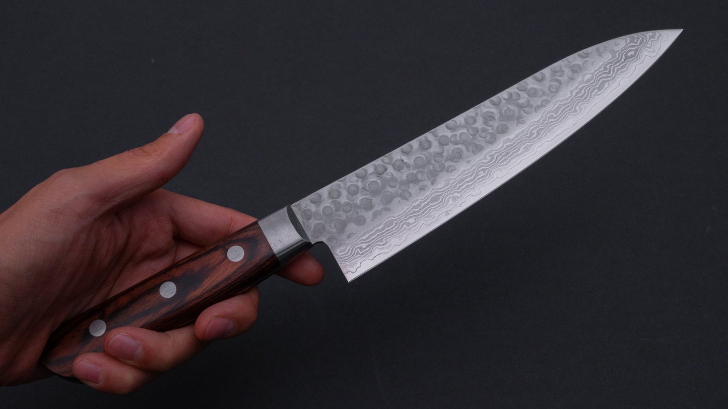 Hitohira HG Tsuchime Damascus Gyuto 180mm Imitation Mahogany Handle | HITOHIRA