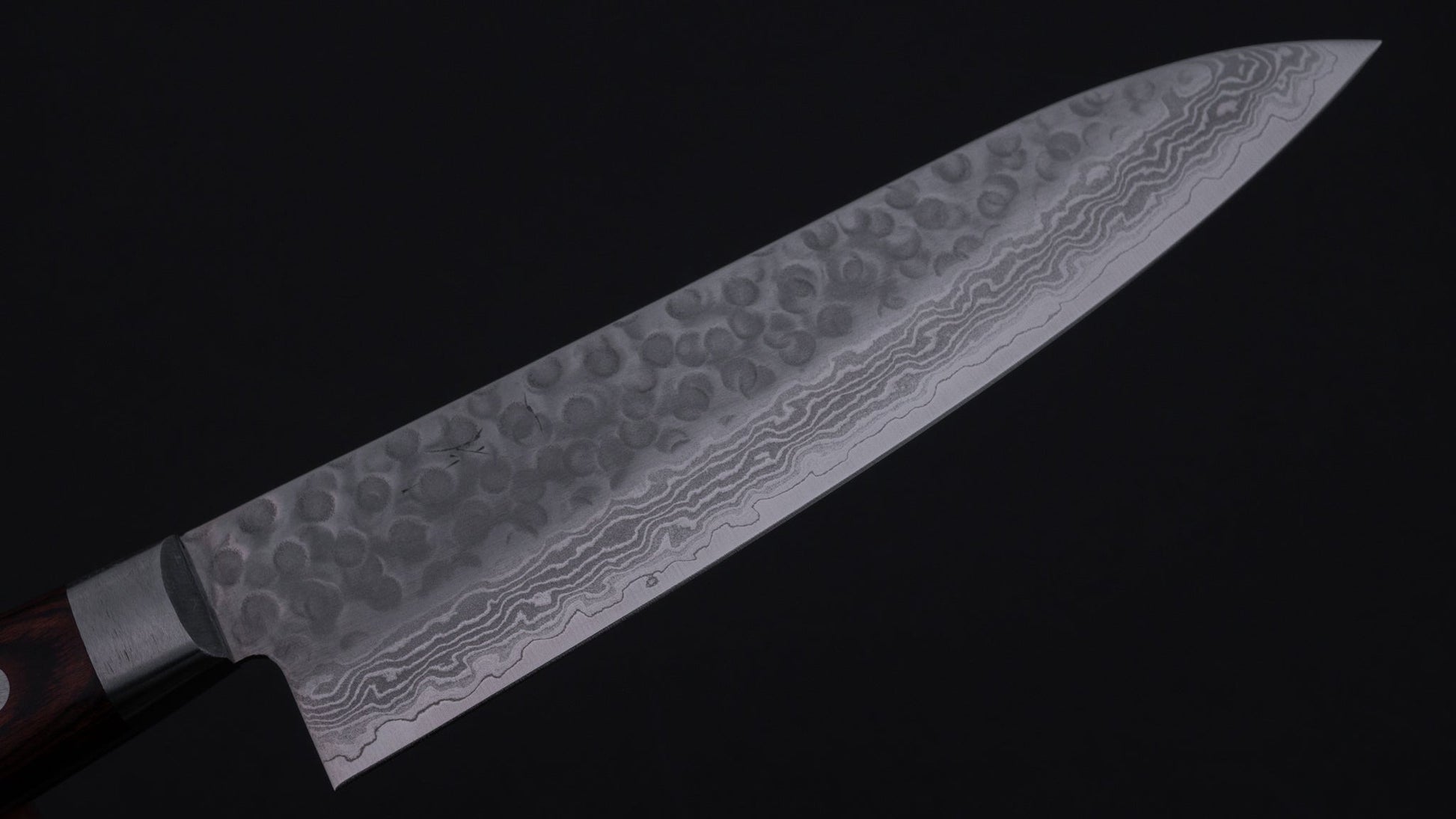 Hitohira HG Tsuchime Damascus Gyuto 180mm Imitation Mahogany Handle | HITOHIRA