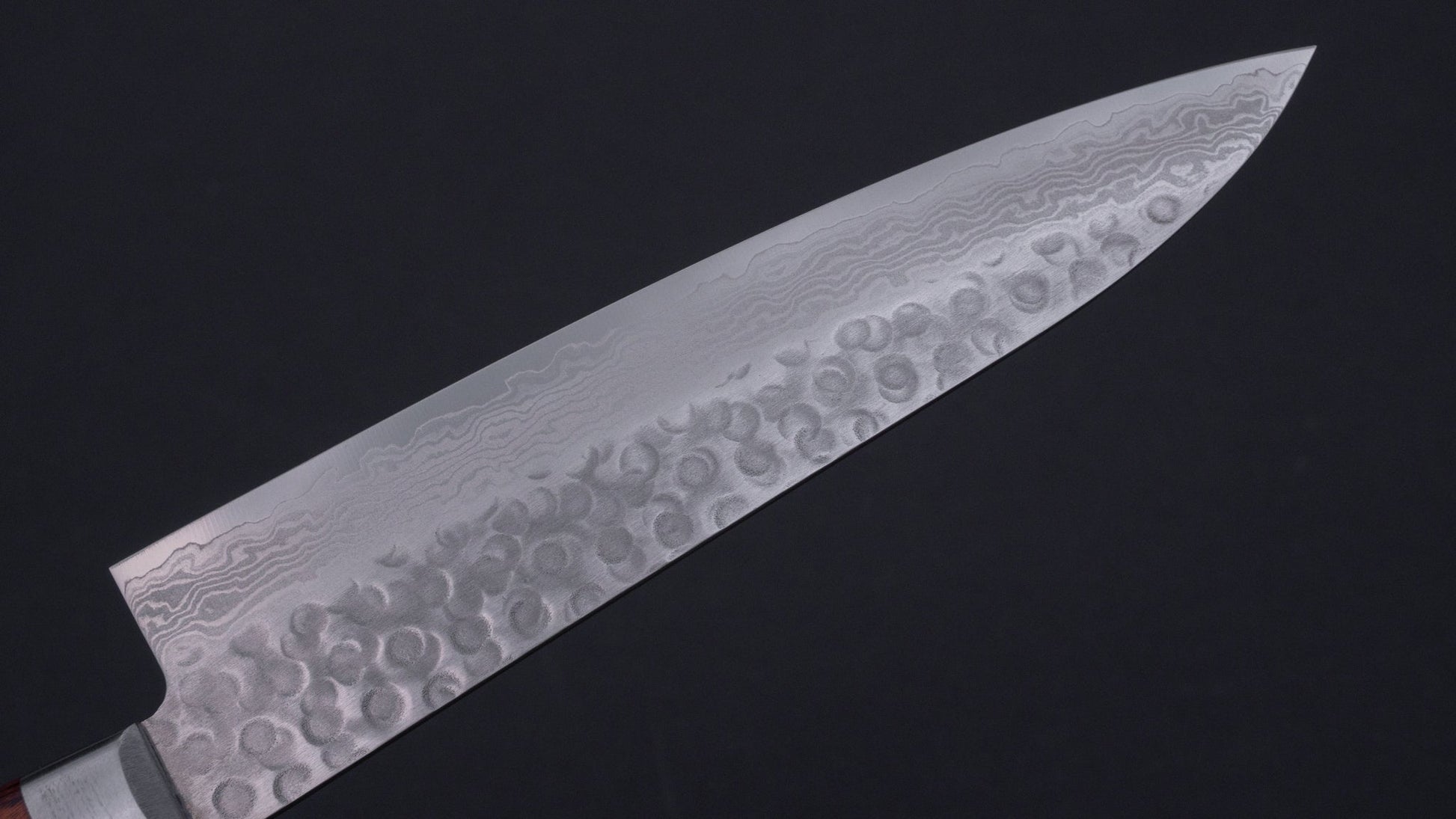 Hitohira HG Tsuchime Damascus Gyuto 180mm Imitation Mahogany Handle | HITOHIRA