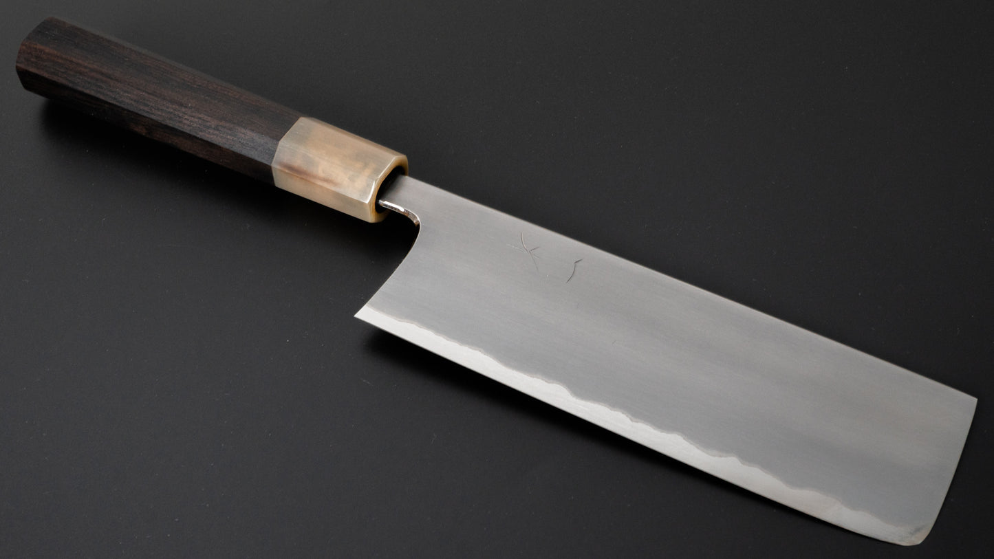 Hitohira Togashi White #1 Stainless Clad Kasumi Nakiri 180mm Ebony Handle - HITOHIRA