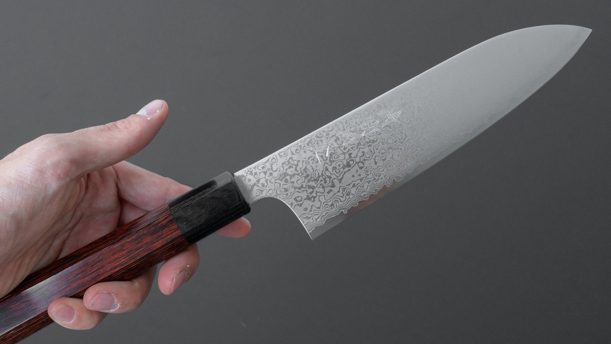 Hitohira Imojiya TH Damascus Santoku 180mm Pakka Handle (Red) | HITOHIRA