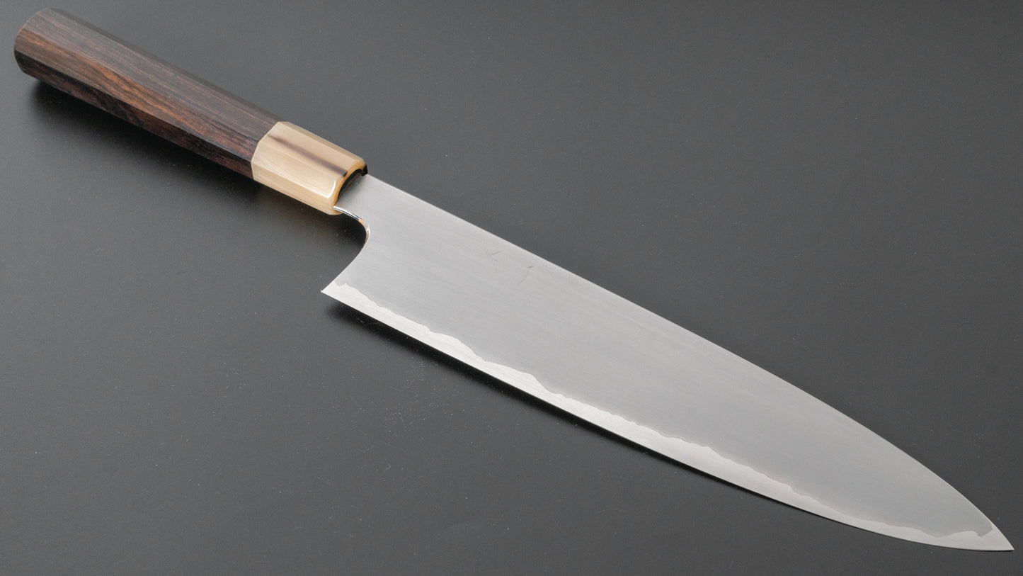 Hitohira Togashi Blue #1 Stainless Clad Kasumi Gyuto 240mm Ebony Handle - HITOHIRA