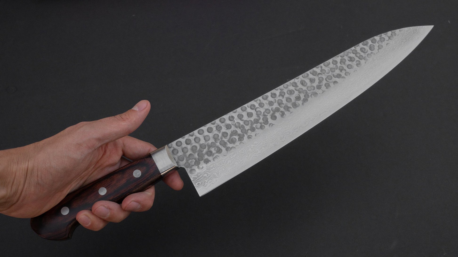 Hitohira HG Tsuchime Damascus Gyuto 270mm Imitation Mahogany Handle | HITOHIRA