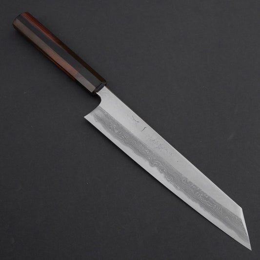 Hitohira Tanaka Kambei Blue #1 Damascus Kiritsuke Gyuto 240mm Taihei Makassar Ebony Handle (Mirror Polished/ Saya) | HITOHIRA