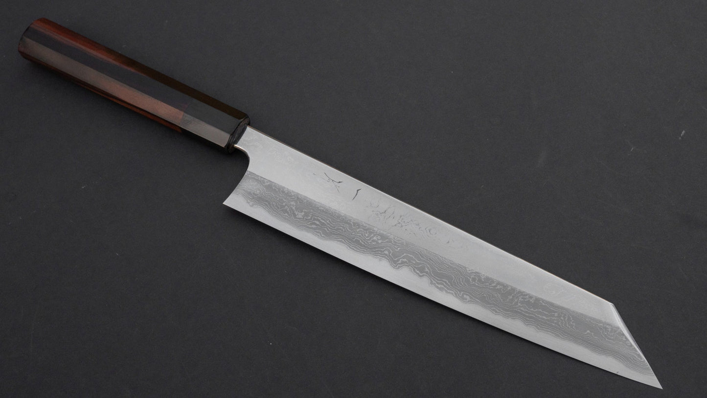 Hitohira Tanaka Kambei Blue #1 Damascus Kiritsuke Gyuto 240mm Taihei Makassar Ebony Handle (Mirror Polished/ Saya) | HITOHIRA