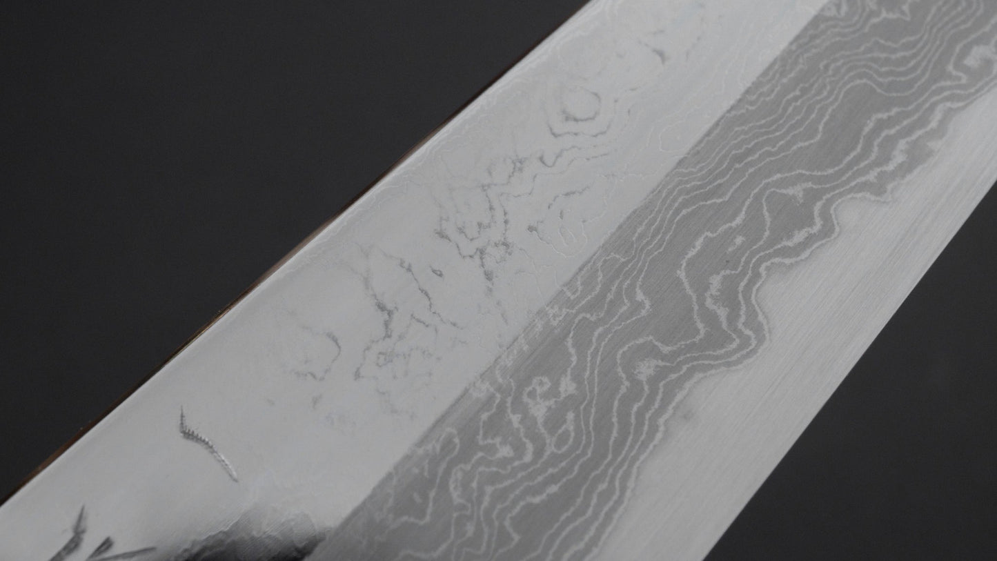 Hitohira Tanaka Kambei Blue #1 Damascus Kiritsuke Gyuto 240mm Taihei Makassar Ebony Handle (Mirror Polished/ Saya) | HITOHIRA