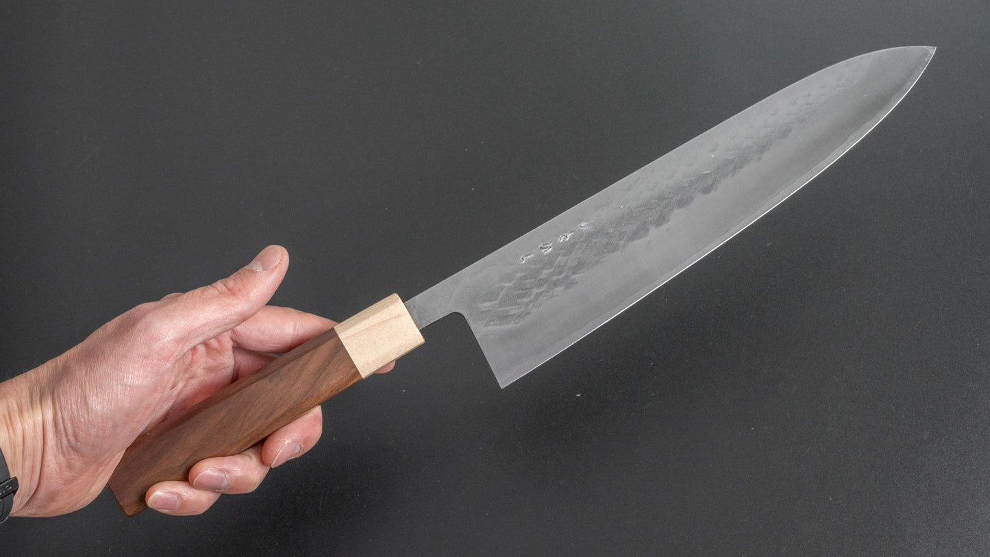 Hitohira TD SLD Tsuchime Gyuto 240mm Walnut Handle - HITOHIRA