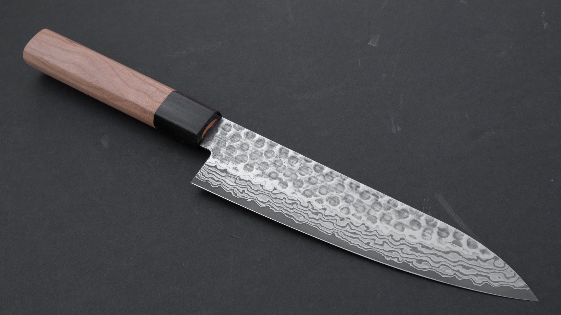 Hitohira HG Tsuchime Damascus Black Gyuto 180mm Cherry Wood Handle (Discounted/ Saya) | HITOHIRA