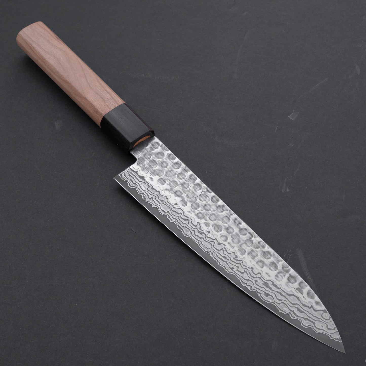 Hitohira HG Tsuchime Damascus Black Gyuto 180mm Cherry Wood Handle (Discounted/ Saya) | HITOHIRA