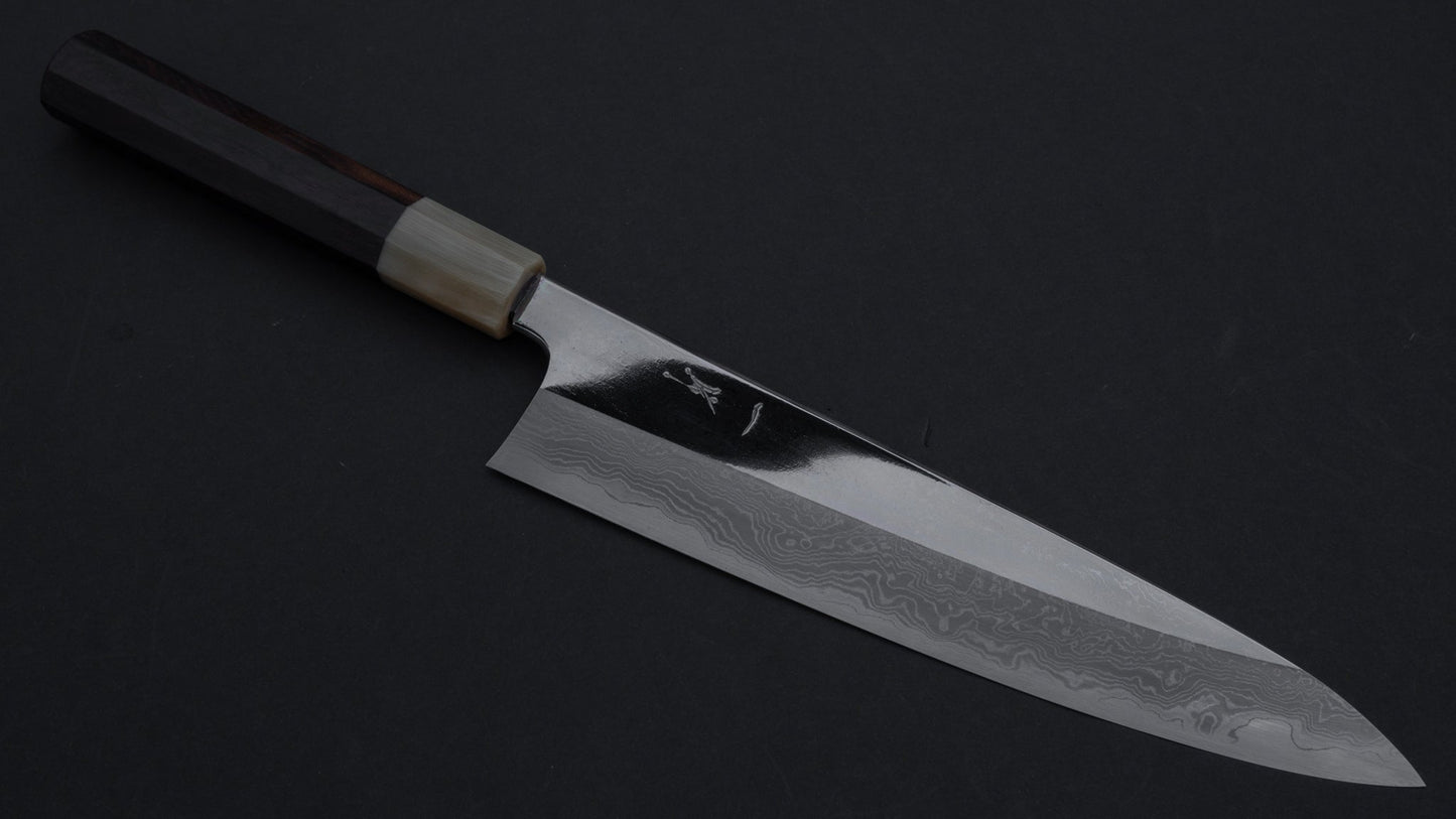 Hitohira Tanaka Kambei Blue #1 Damascus Gyuto 240mm Ziricote Handle (Saya) | HITOHIRA