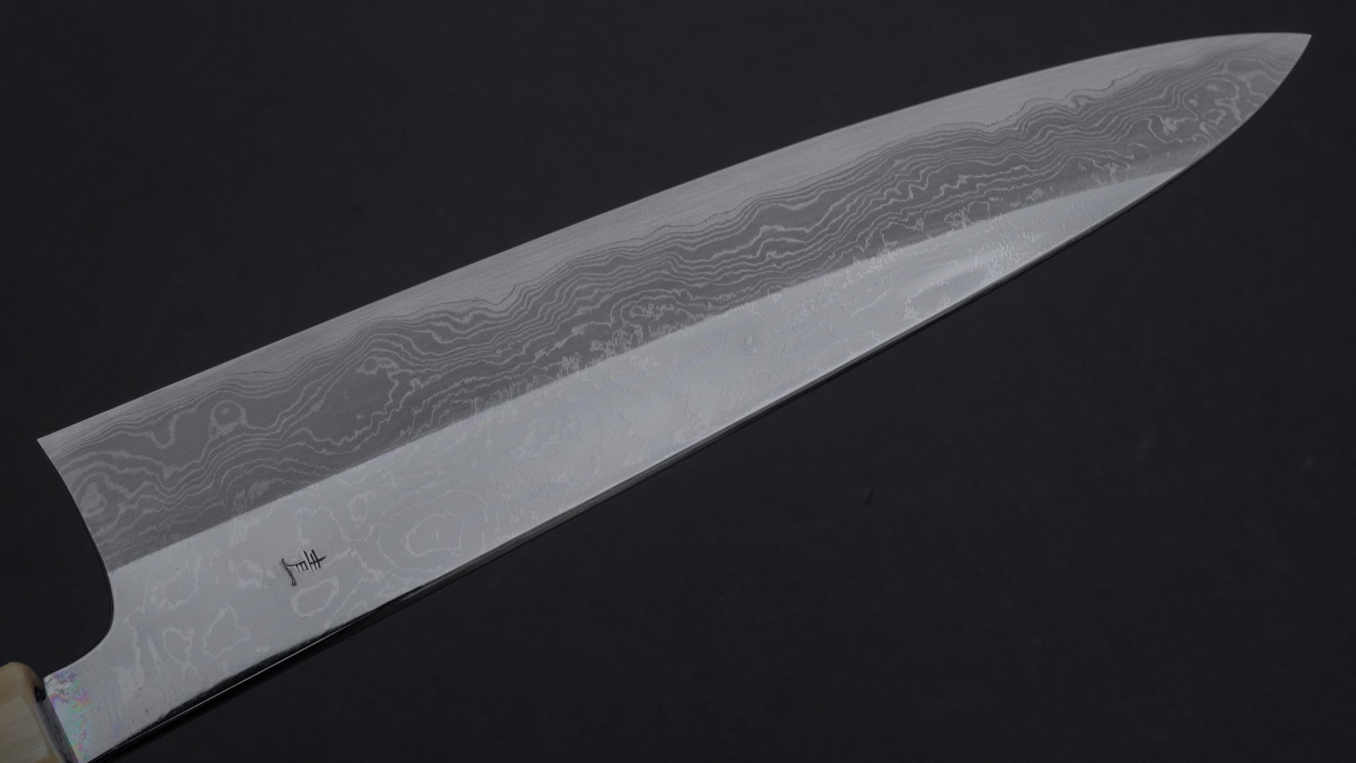 Hitohira Tanaka Kambei Blue #1 Damascus Gyuto 240mm Ziricote Handle (Saya) | HITOHIRA