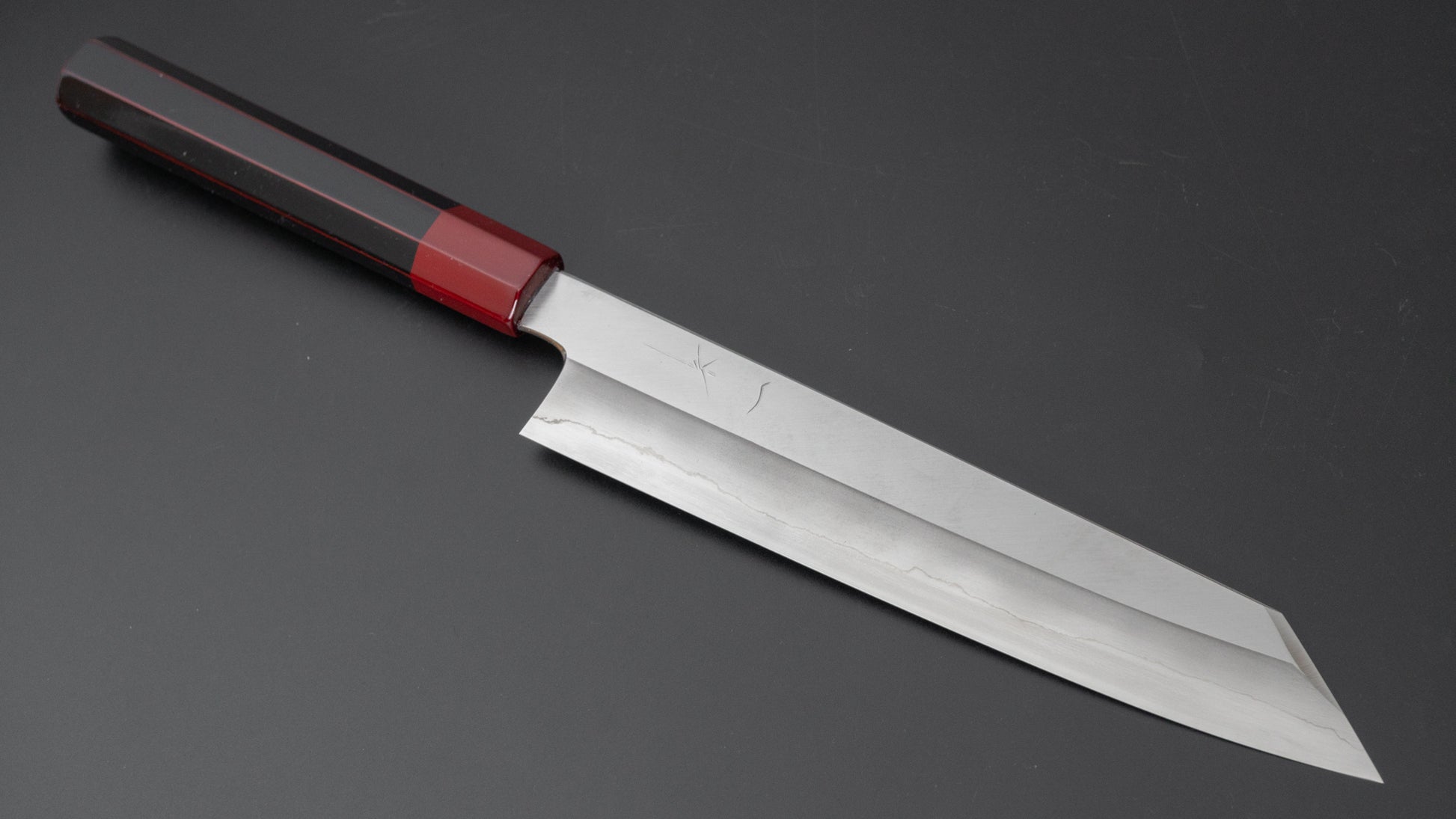 Hitohira Kikuchiyo Kyuzo Silver #3 Migaki Kiritsuke Gyuto 210mm Lacquered Handle (Black and Red) - HITOHIRA