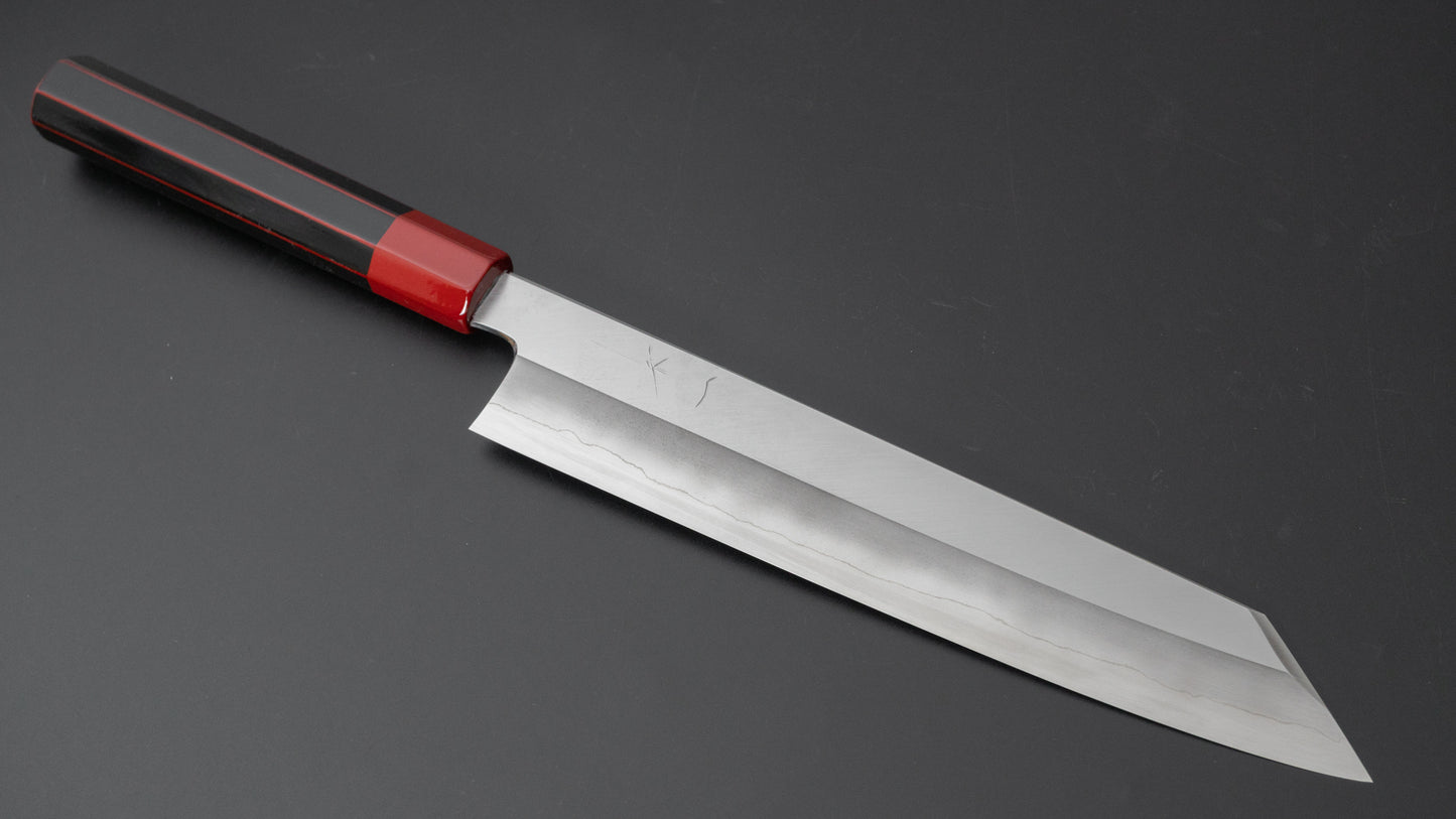 Hitohira Kikuchiyo Kyuzo Silver #3 Migaki Kiritsuke Gyuto 240mm Lacquered Handle (Black and Red) - HITOHIRA