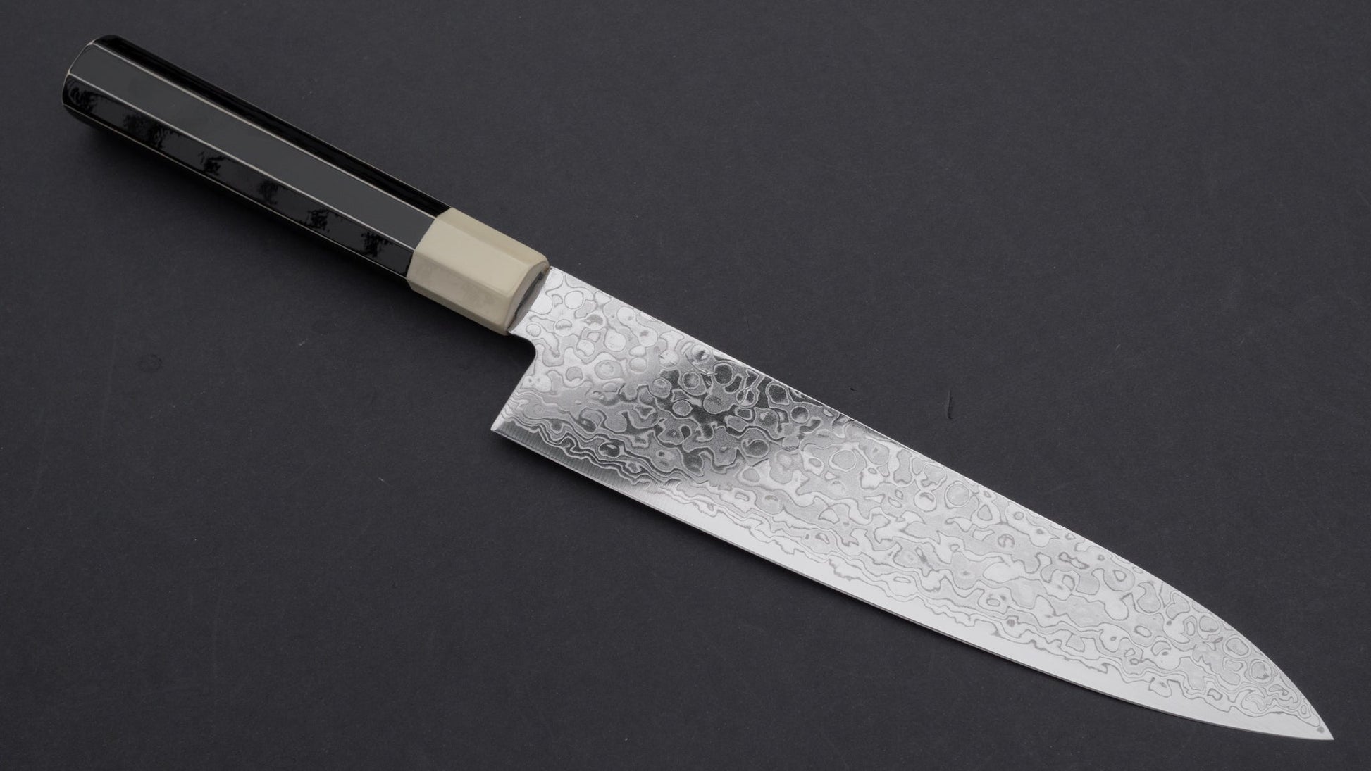 Hitohira HG Damascus Gyuto 210mm Lacquered Handle (White and Black) | HITOHIRA