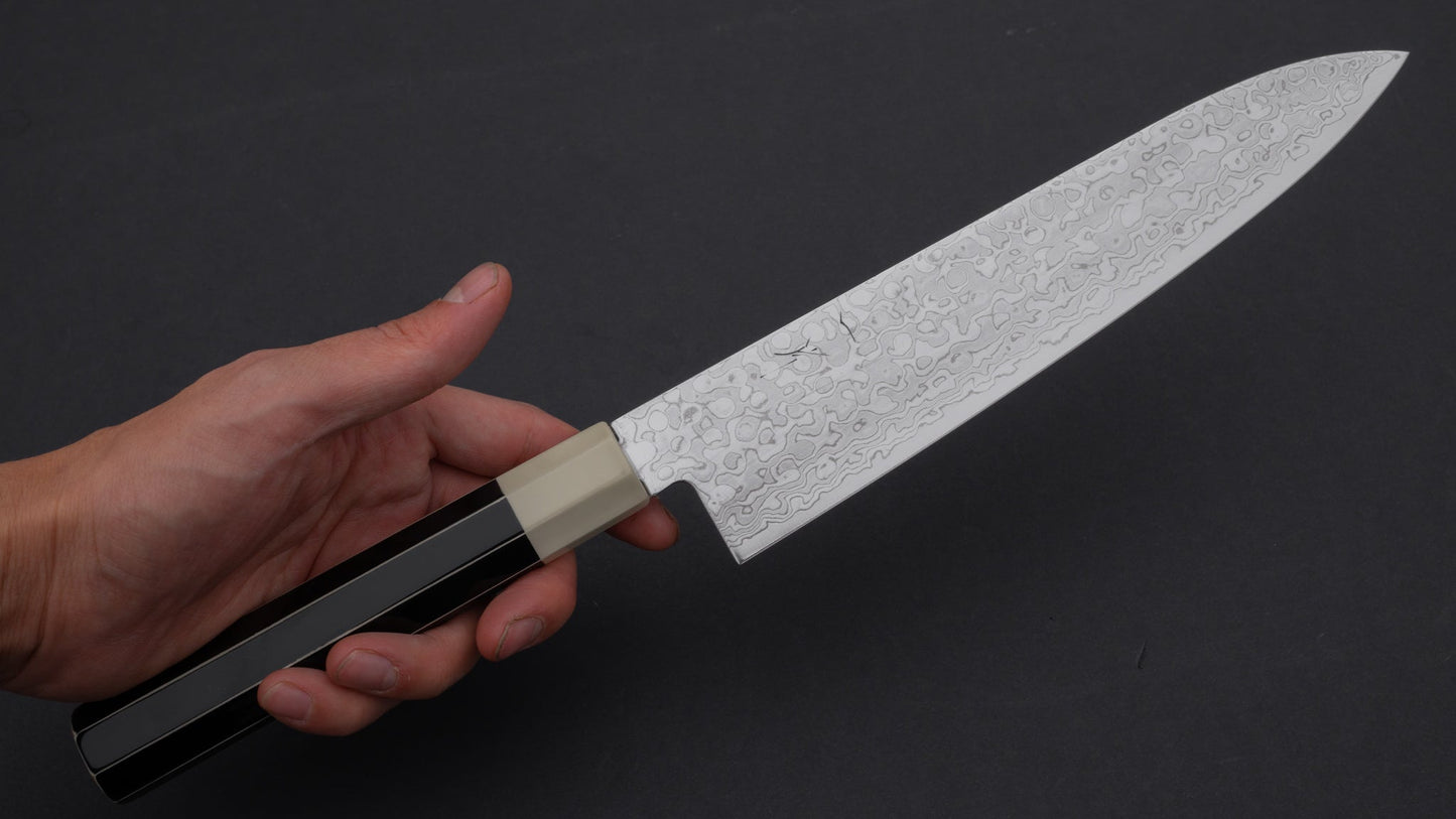 Hitohira HG Damascus Gyuto 210mm Lacquered Handle (White and Black) | HITOHIRA