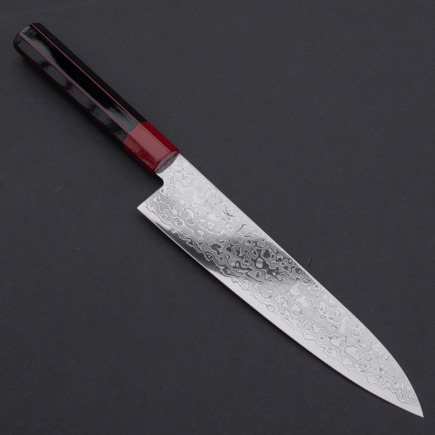 Hitohira HG Damascus Gyuto 210mm Lacquered Handle (Black and Red) | HITOHIRA