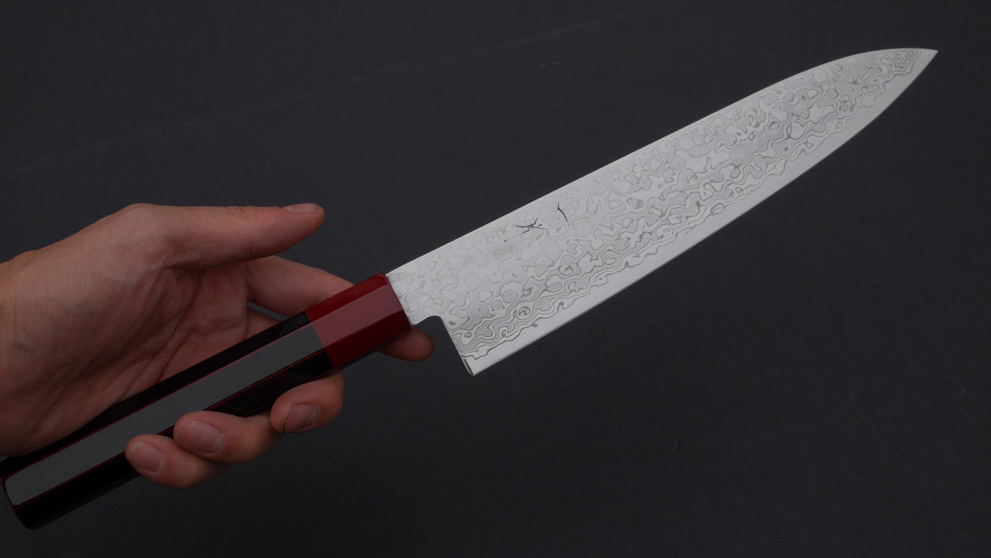 Hitohira HG Damascus Gyuto 210mm Lacquered Handle (Black and Red) | HITOHIRA