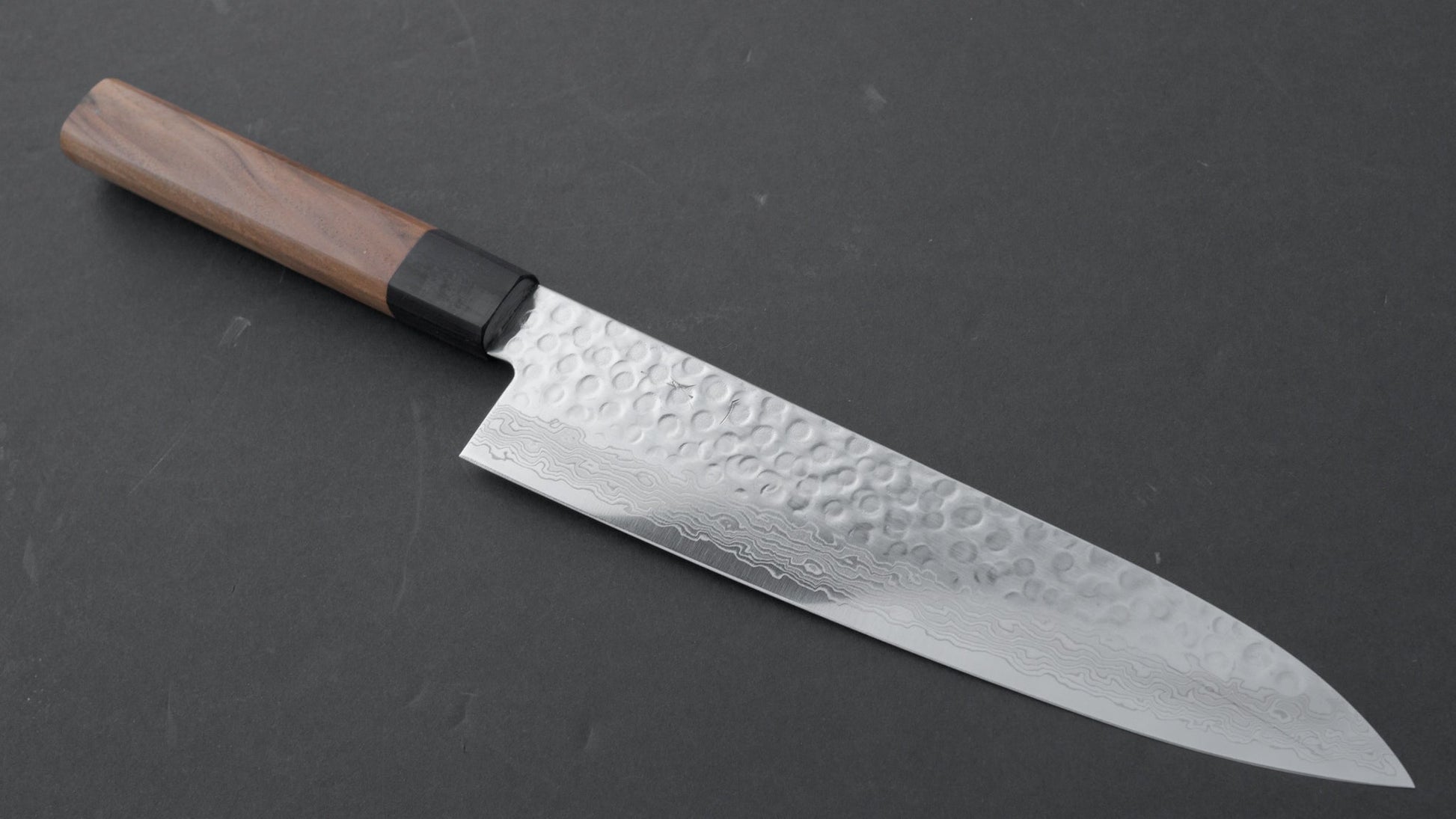 Hitohira HG Tsuchime Damascus Gyuto 210mm Walnut Handle | HITOHIRA