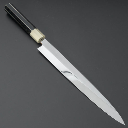 Hitohira Yamatsuka Mosuke Mirror Polished Ginsan Honyaki Yanagiba 270mm Lacquered Handle (Black and White/ Saya) - HITOHIRA