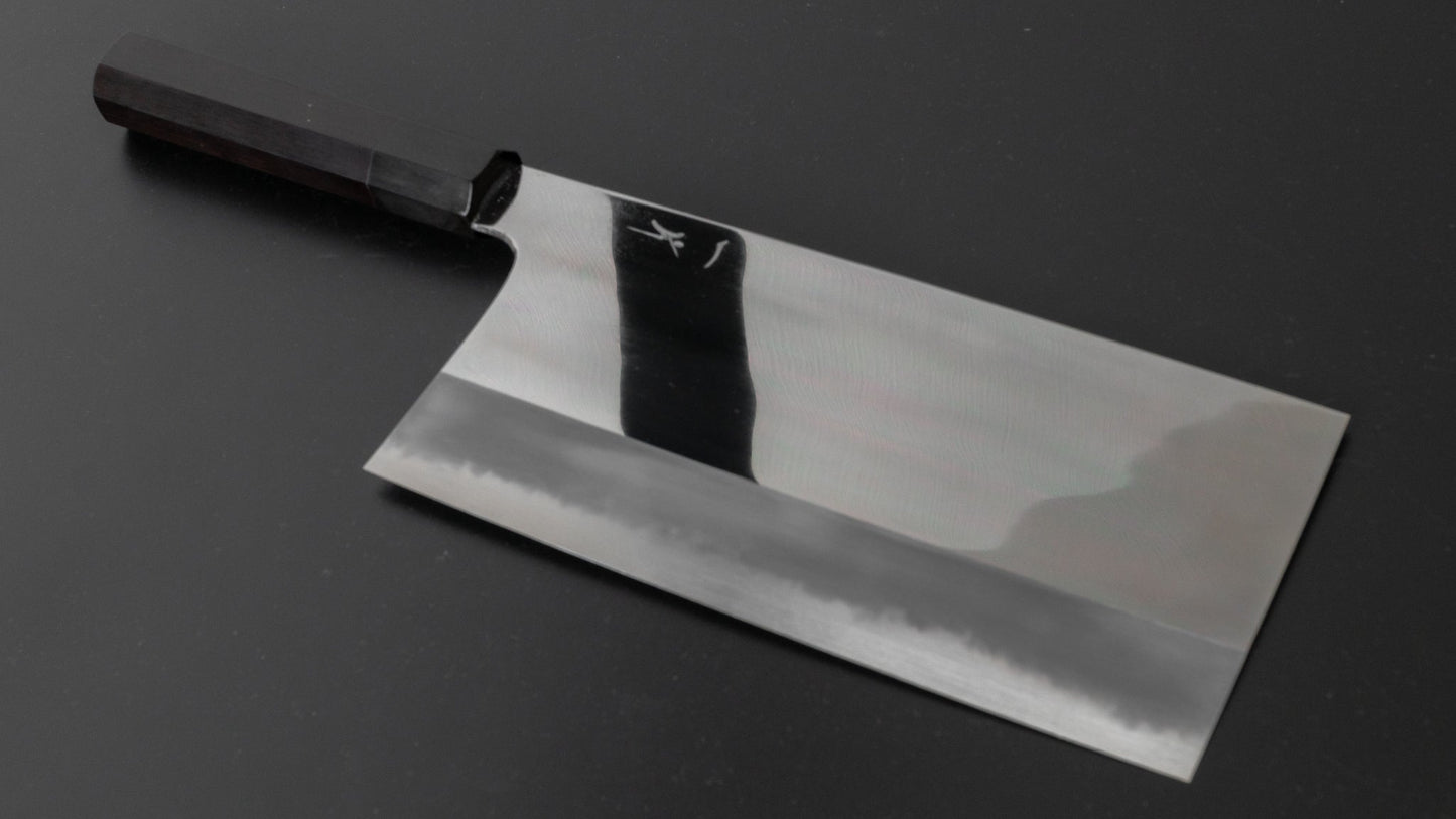 Hitohira Tanaka Kambei White #2 Mirror Polished Chinese Cleaver 220mm Ebony Handle (Saya) - HITOHIRA