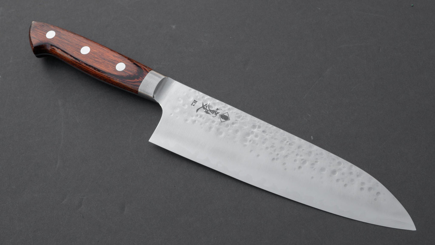 Hitohira Kanjo R2 Tsuchime Santoku 170mm Imitation Mahogany Handle | HITOHIRA