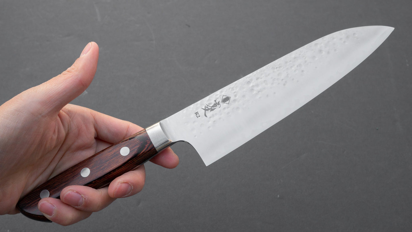 Hitohira Kanjo R2 Tsuchime Santoku 170mm Imitation Mahogany Handle | HITOHIRA