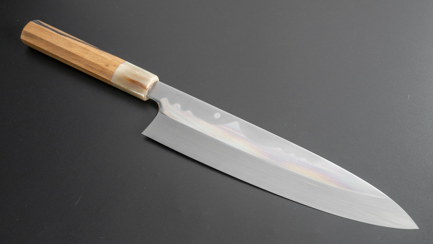 Hitohira Togashi Kyuzo White #1 Fuji Hakumon Mizu Honyaki Gyuto 240mm Kurokaki Persimmon Handle (#046/ Saya) - HITOHIRA