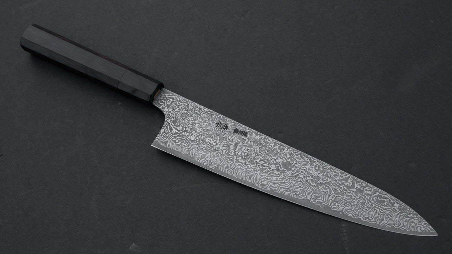 Morihei Akimitsu Ginsan Damascus Gyuto 240mm Ebony Handle (#009) | HITOHIRA