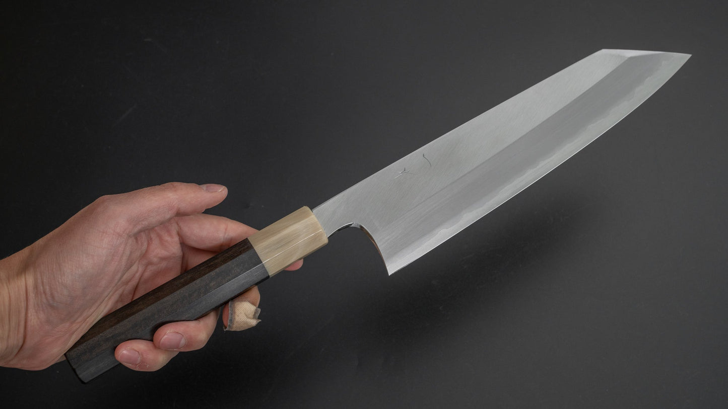 Hitohira Togashi White #1 Stainless Clad Migaki Kiritsuke Gyuto 240mm Taihei Ebony Handle - HITOHIRA