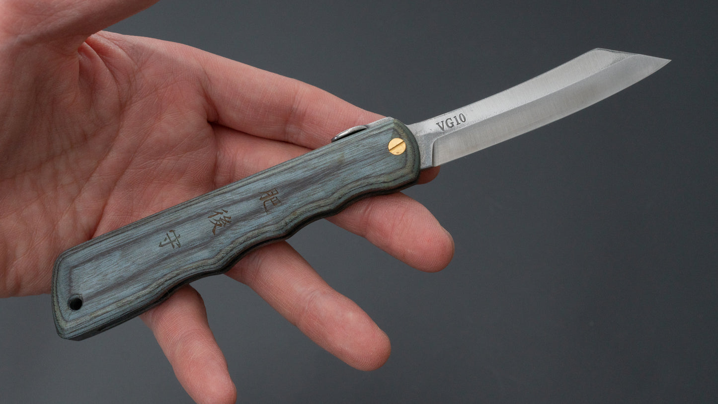 Higonokami VG10 Folding Knife Pakka Handle (Blue) - HITOHIRA