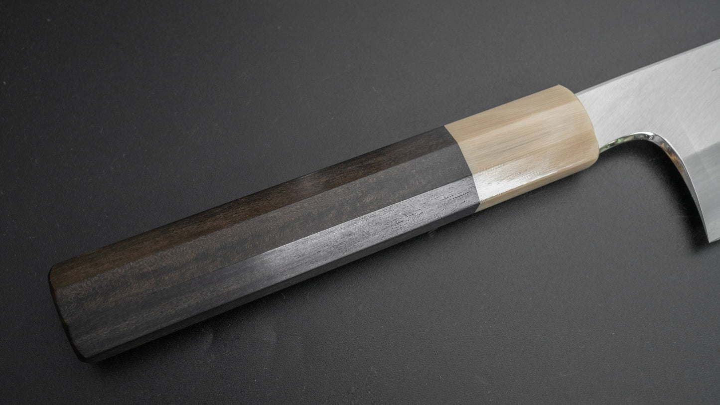 Hitohira Togashi White #1 Stainless Clad Migaki Kiritsuke Gyuto 240mm Taihei Ebony Handle - HITOHIRA