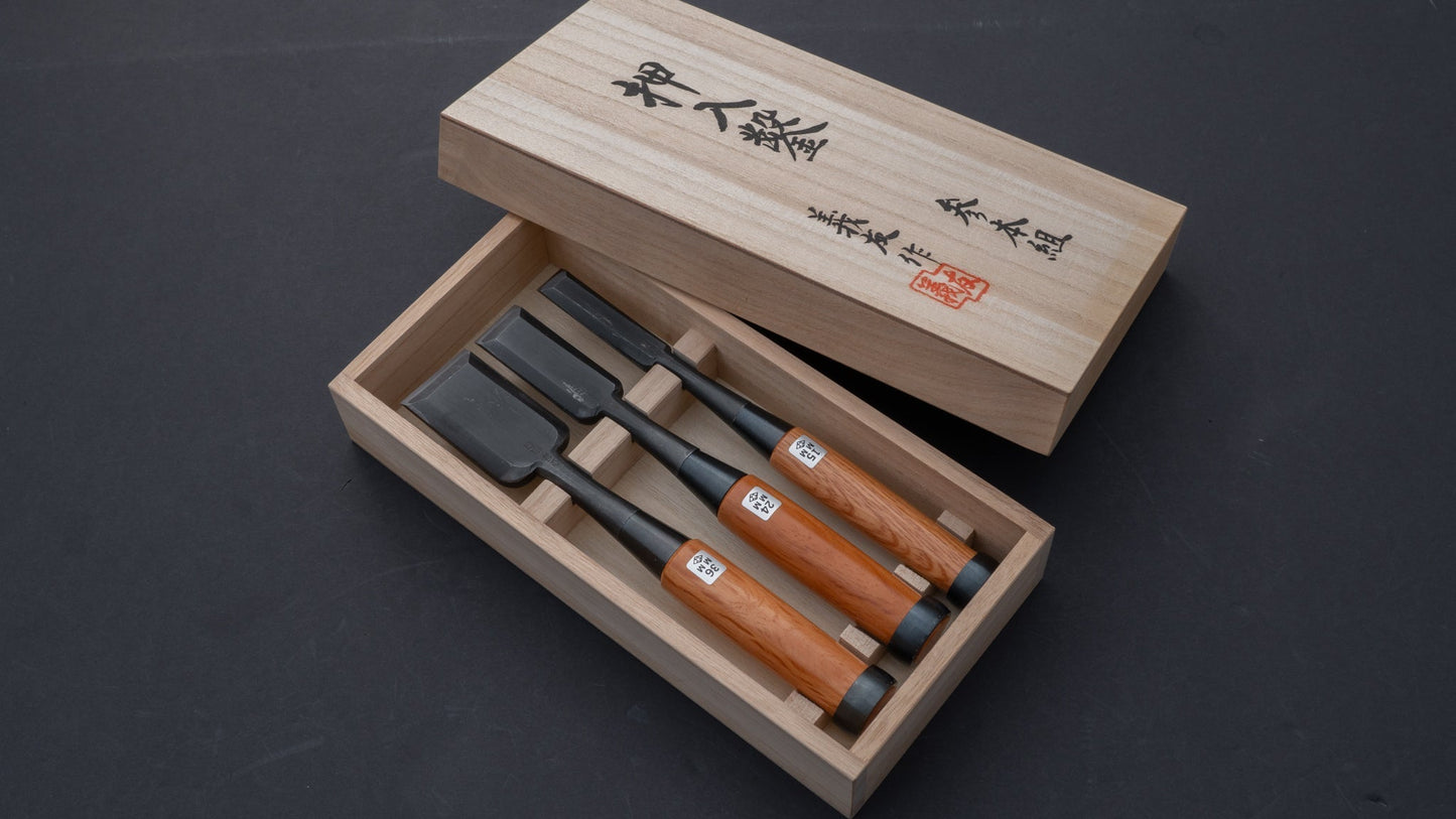 Morihei Yoshitomo Chisel 3 Set (with Kiri Box) | HITOHIRA