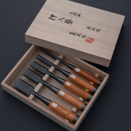 Morihei Yoshitomo Chisel 5 Set (with Kiri Box) | HITOHIRA