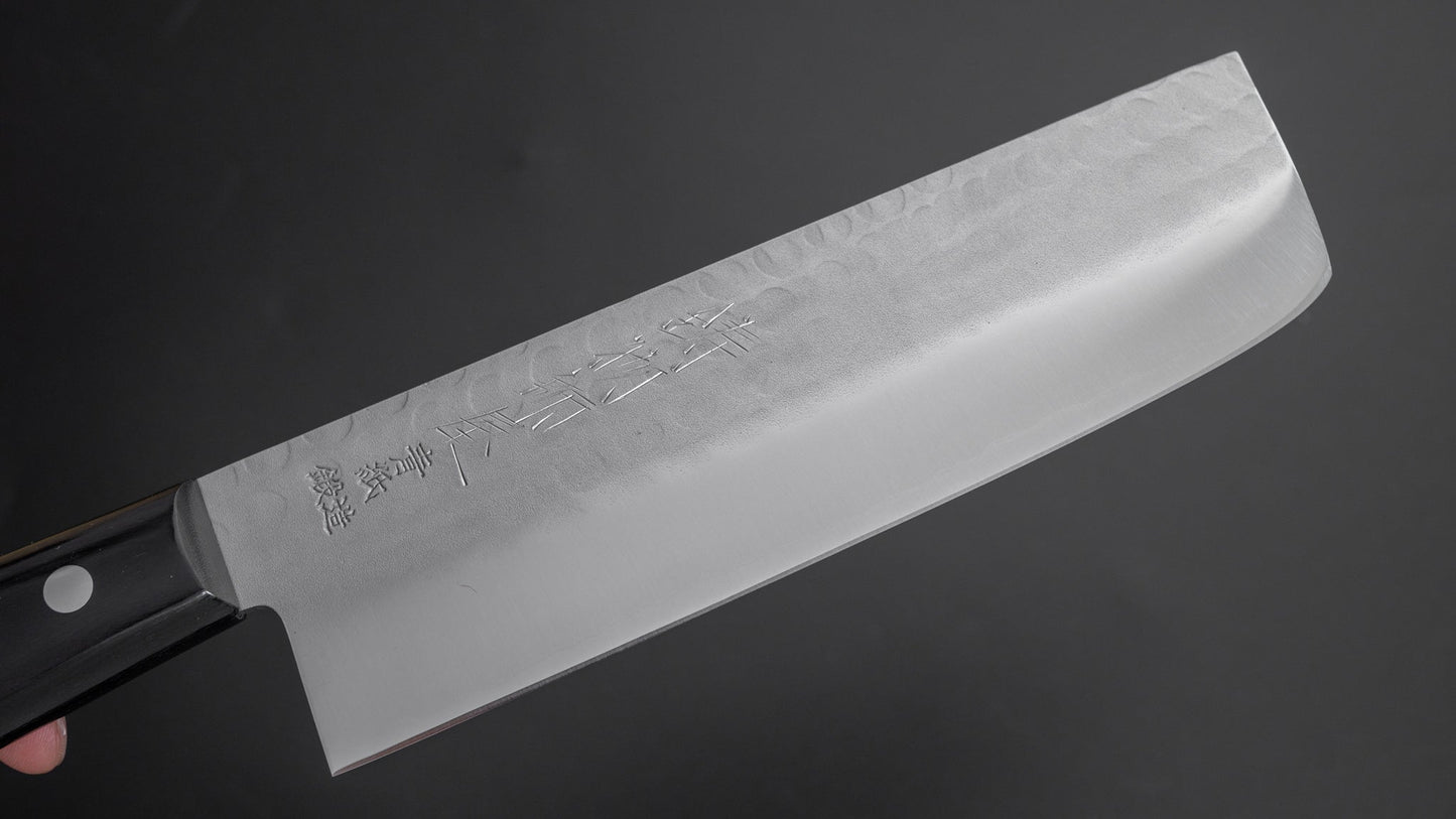 Hitohira Imojiya Kuma Blue #2 Nashiji Tsuchime Nakiri 160mm Pakka Handle (No Bolster) - HITOHIRA