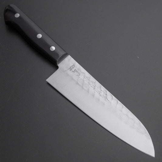 Hitohira Imojiya Kuma Blue #2 Nashiji Tsuchime Santoku 170mm Pakka Handle (No Bolster) - HITOHIRA