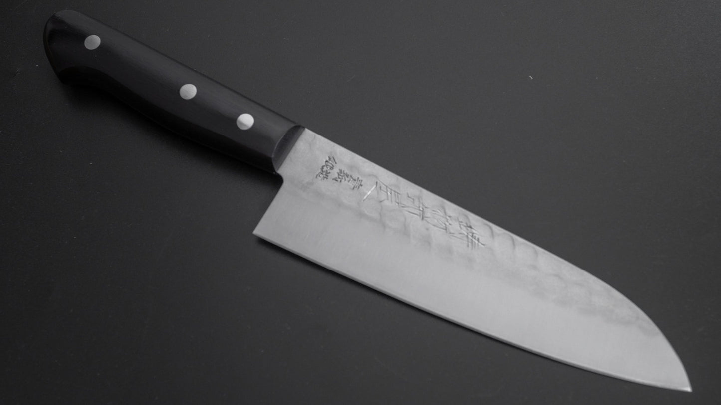 Hitohira Imojiya Kuma Blue #2 Nashiji Tsuchime Santoku 170mm Pakka Handle (No Bolster) - HITOHIRA