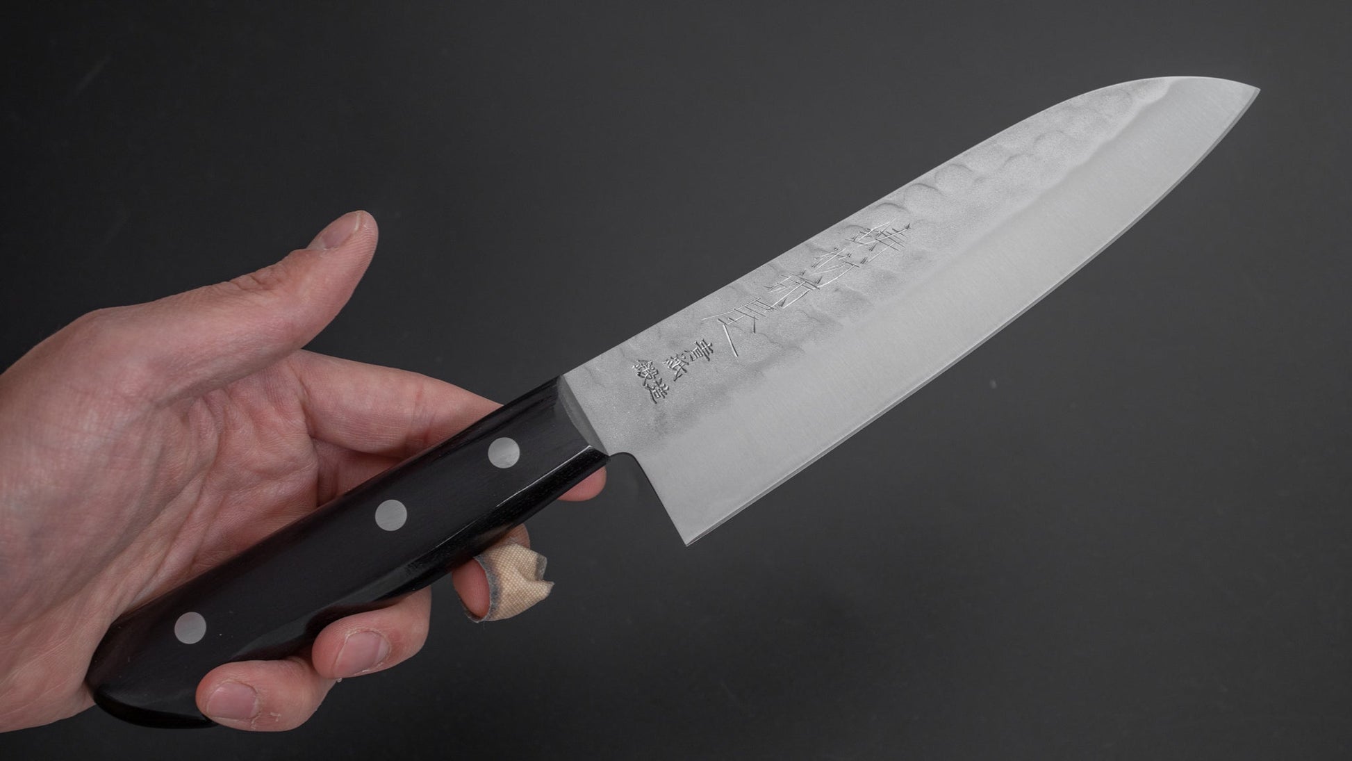 Hitohira Imojiya Kuma Blue #2 Nashiji Tsuchime Santoku 170mm Pakka Handle (No Bolster) - HITOHIRA